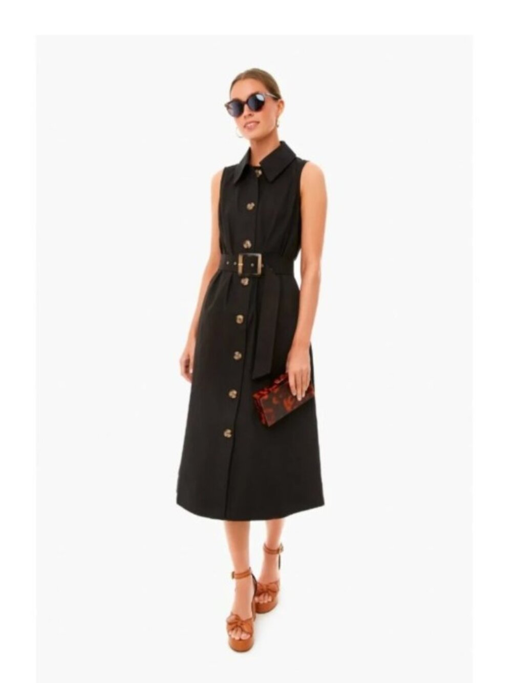 Tuckernuck Black Sleeveless Chamberlin Dress size M Midi Button Front Belt NWT
